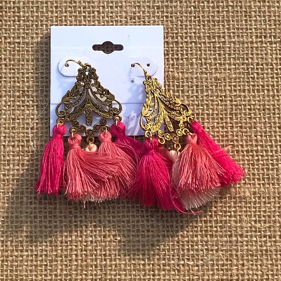 Boho chic gold and pink tassel earrings Nordstrom - Picture 2 of 3